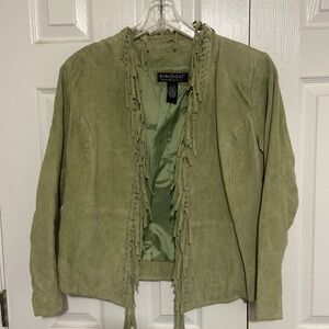 Dialogue Women's Olive Suede Fringe Jacket